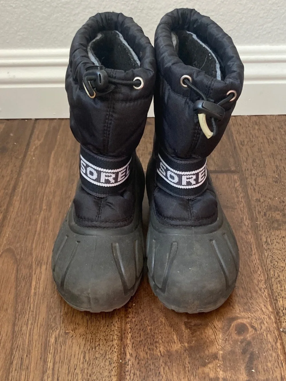 Sorel Cub Black Insulated Drawstring Winter Snow Rain Boots Kids Sz 12